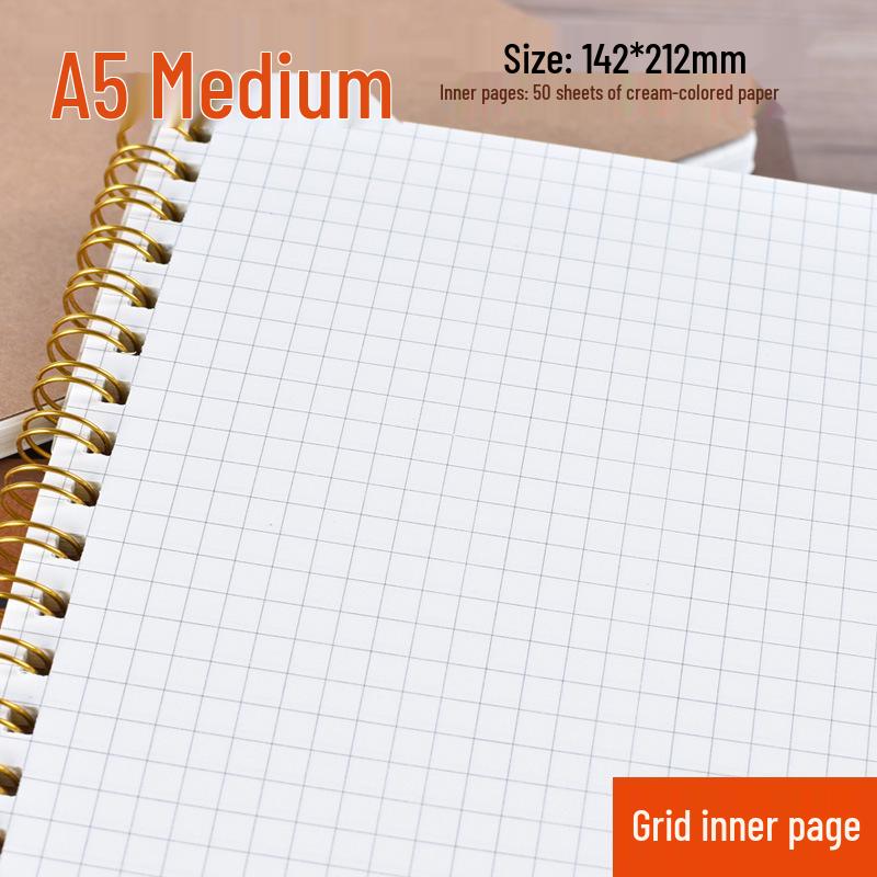 A5 Dot Grid Kraft Paper Coil Notebook for Office and Students