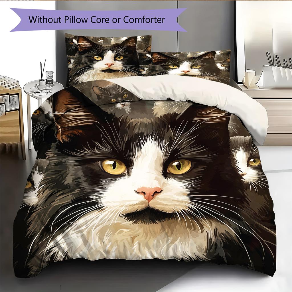 Cow Cat Pattern Bedding Home Decoration Birthday Gift (1 * duvet cover + 2 * pillowcase, without core)