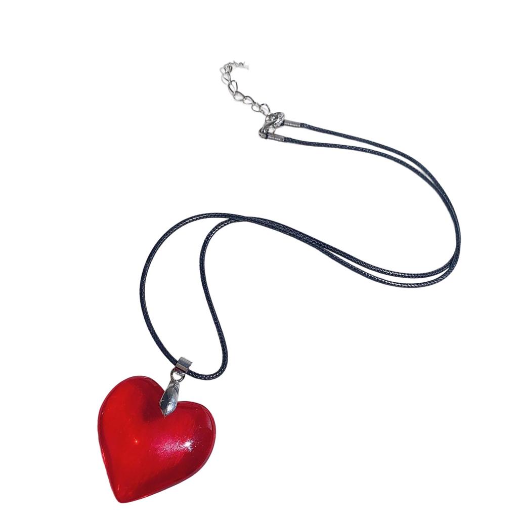 Delicate Heart Necklace Adorned With Natural Resin Charm PU Leather Chain Neckchain Unisex Fashion Jewelry