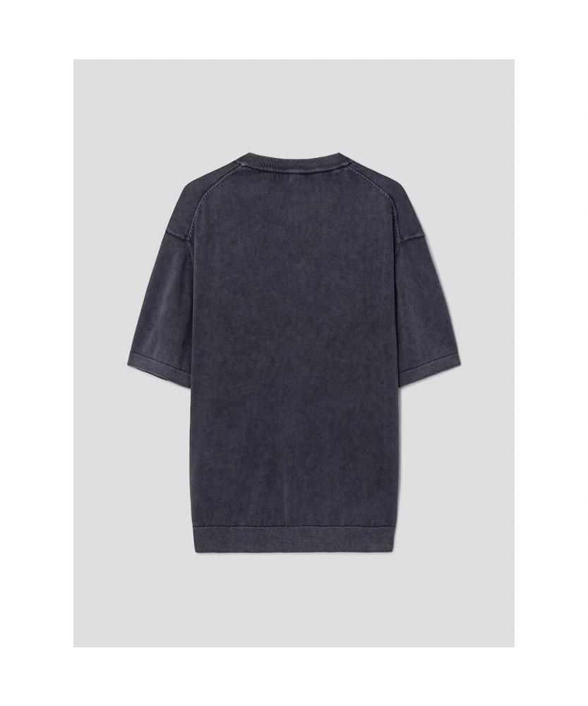 8SECONDS Garment-Dyed Henley Neck Knit Pullover Blue