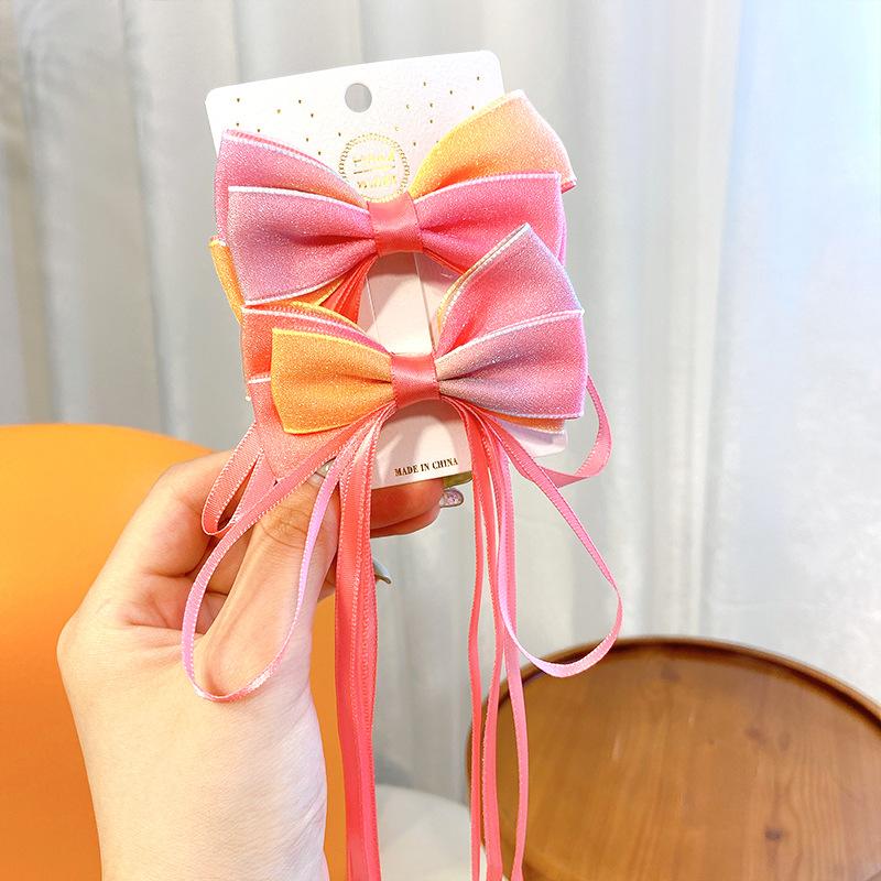 2Pcs  Chinese Style Gradient Bow Tassel Hairpins Children Sweet Girls Lovely Hair Clips Barrettes Hairgrips Hair Accessories