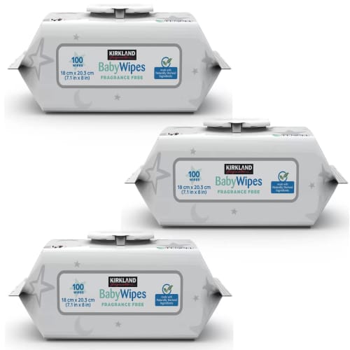 Kirkland Signature Baby Wipes (Infant and Toddler Wipes), Unscented, Large, 100 Wipes (Easy Trial Pack), Pack of 3