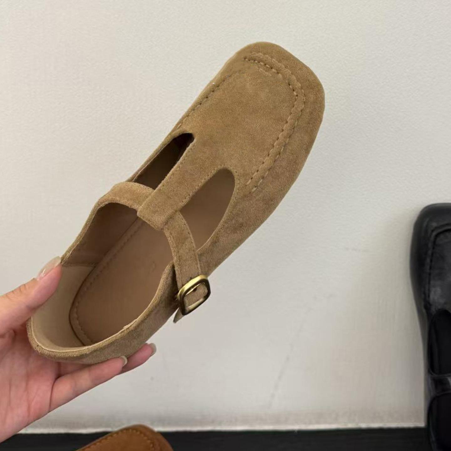 

Korean version of autumn shallow mouth Mary Jane shoes 2025 new square head mango head single shoes casual soft-soled shoes grandma shoes 35 хаки