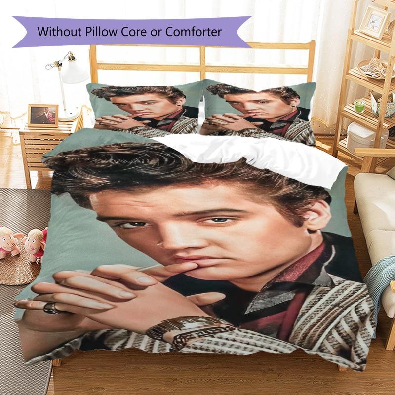 Elvis Presley Rock Star Portrait Print 3‑Pieces Duvet Cover Set Pop Music Bedding Bedroom Home Decor Without Pillow Core Comforter