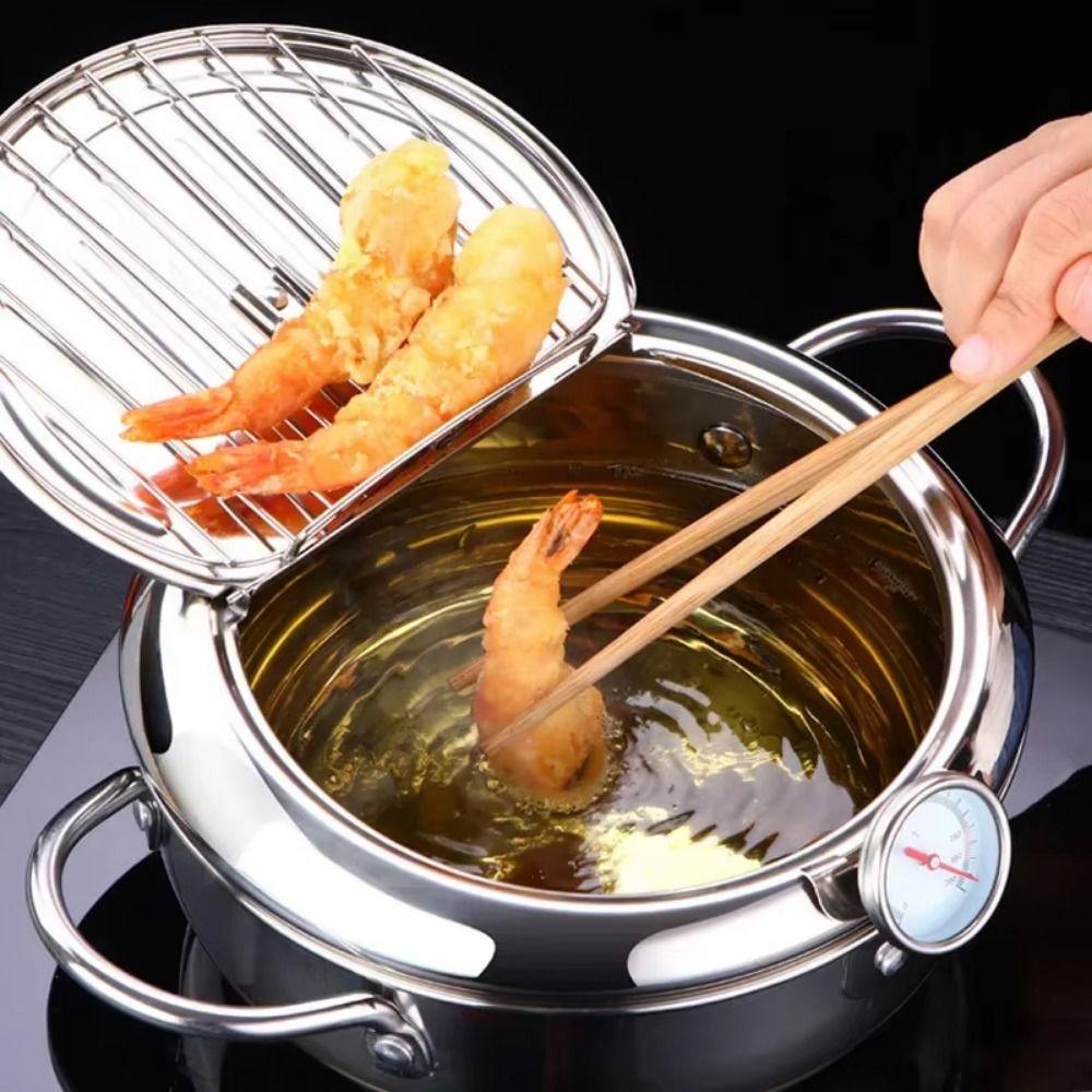 with Thermometer Deep Frying Pot Stainless Steel Fryer Pot Mini Cooking Fryer  Household Cooking