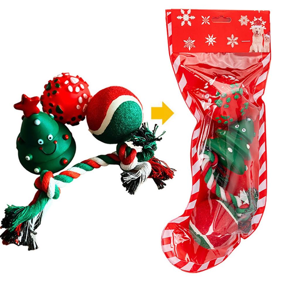 Funny Pet Dog Toys Set Latex Dog Chew Toy Squeaky  Dog Toys for Small Medium Dogs Interactive Puppy Christmas Socks Toy Set