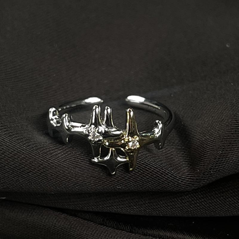 Color Separation Cross, High-End Open Ring, French Fold Irregular Stacking, Niche Design, Personalized Ring, Women
