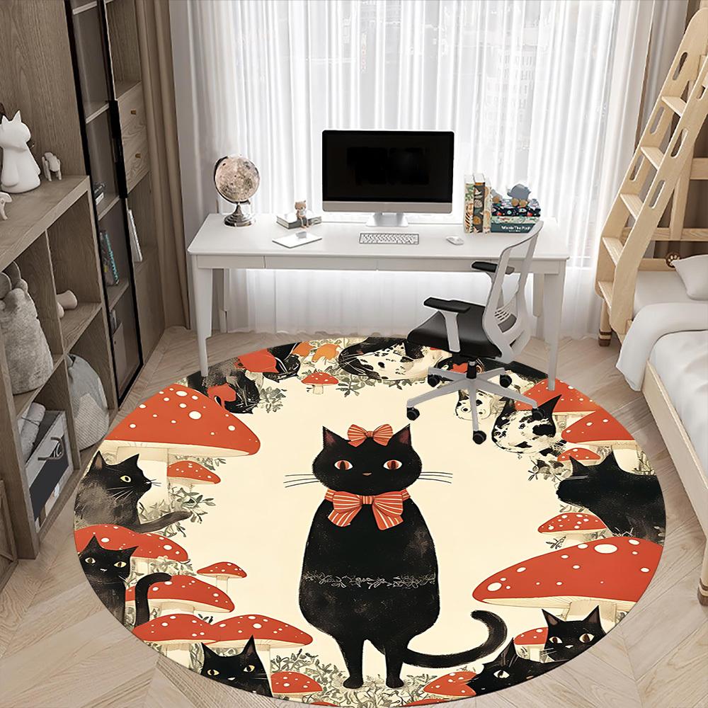 1PC Mystical Cats Office Round Area Rug, Indoor Mat Suitable For Office, Under Office Chairs Bedroom Living Room Home Decor, Room DecoT1223088