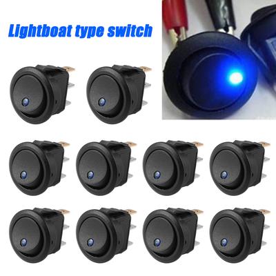 10pcs Car Control Switch Round Rocker Dot Boat Illuminated Blue LED Light Toggle ON/OFF Button for Motorcycles Marine Boats