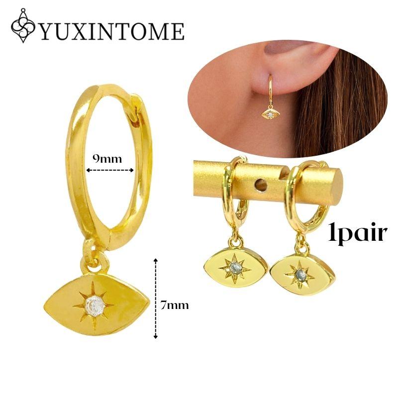 YUXINTOME 925 Silver Ear Needle Zircon Hoop gold Earrings For Women Square Plate Pendant Cutout Heart Earrings Fashion Jewelry