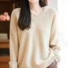 Women's Loose Fit Wool Pullover with Lace Trim & V-Neck – Thickened for Autumn/Winter