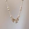 Pearl Bow Necklace Pendant Clavicle Chain Simple Pendant Chain Silver Bowknot Necklace  Daily