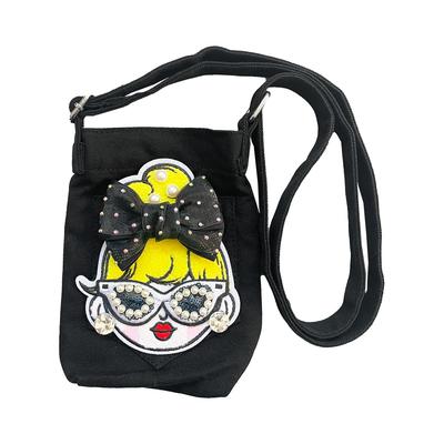 DIVA Rose Women's Denim Smartphone Pouch, Shoulder Bag, Crossbody Bag, Vertical Style, Sparkly Girl Smartphone Pouch (Black)