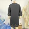 Women Loose High Waist A Line Summer Dress V Neck Lace Burnt Flower Half Sleeve Solid Color Sizes S XL