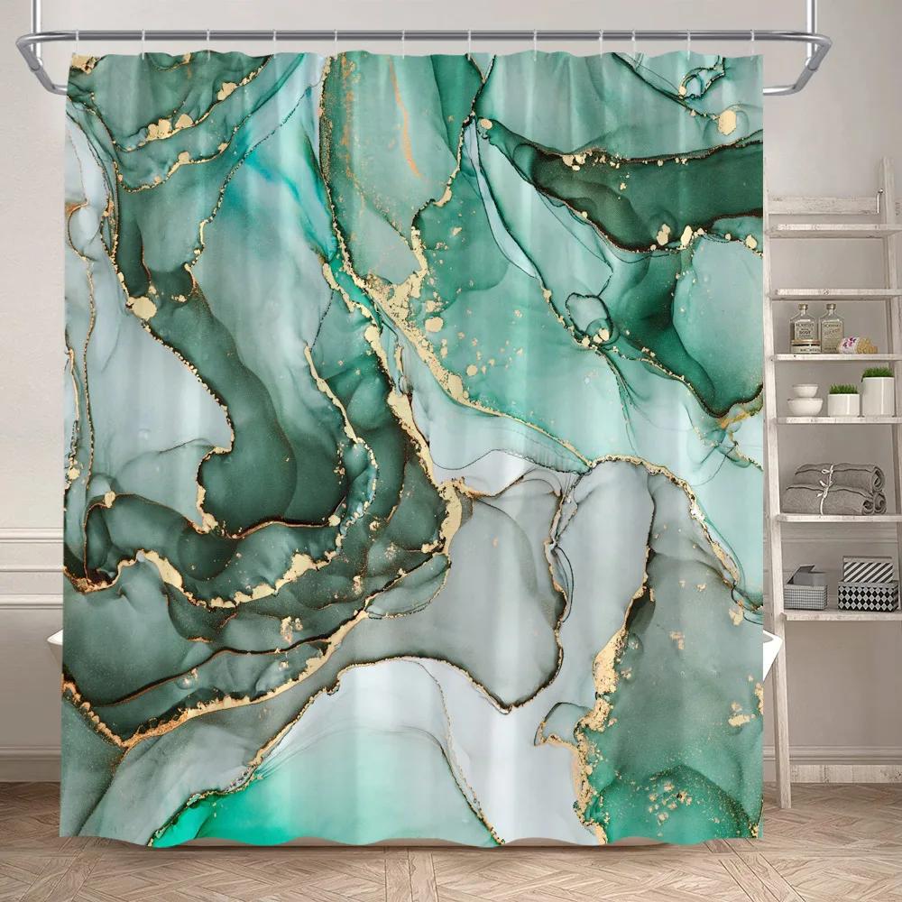 Marble Shower Curtain Set Creative Watercolor Ink Art Geometric Modern Bathroom Decor Floor Rug Bath Mats Toilet Lid Cover