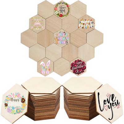 50 Pieces of Diy Wooden Hexagon Craft Material, Perfect for Diy Crafts, Painting and Graffiti - Perfect for Weddings