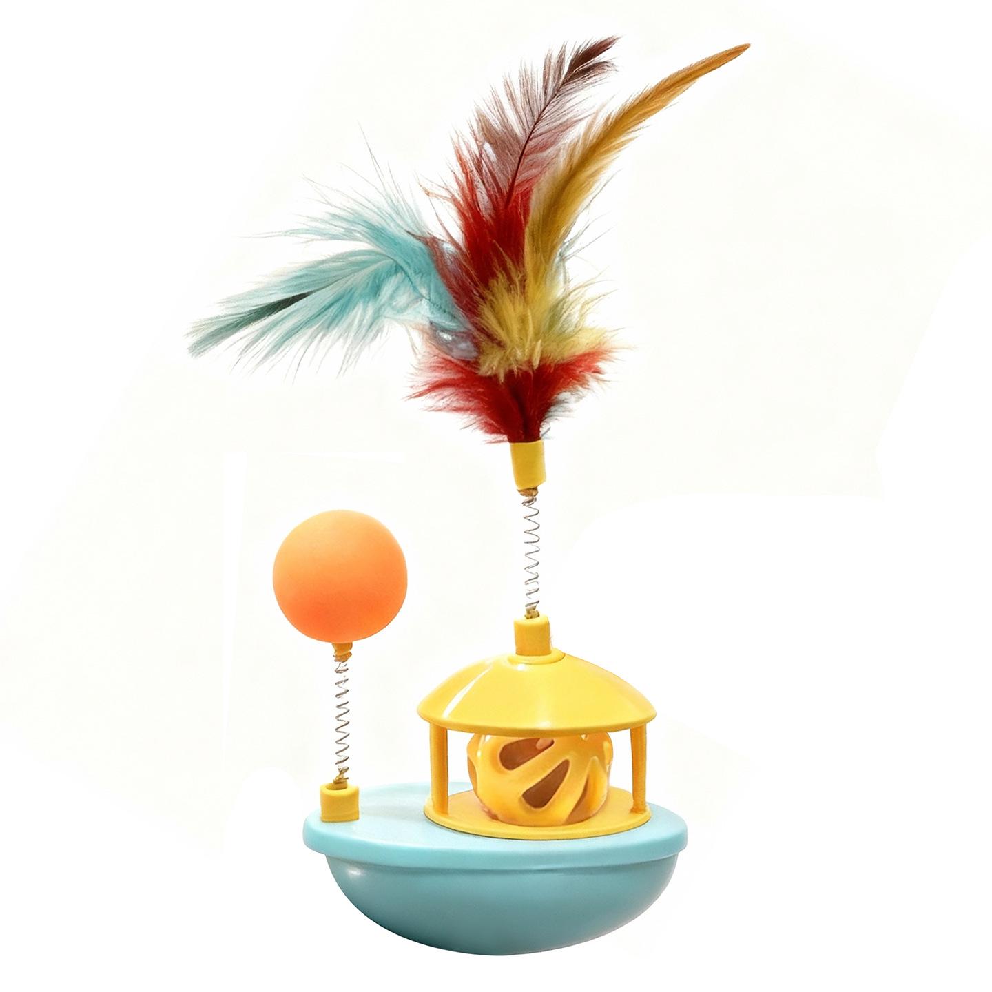 Pet Cat Teaser Toy: Feather Bell Ball & Wobbly Tumbler Boat 7.8x5.8x18 cm