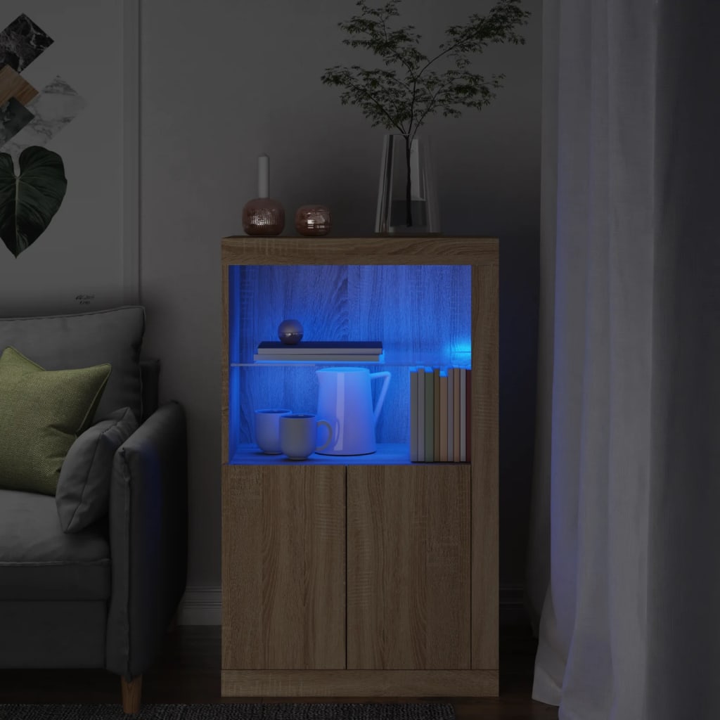 Side Table with LED Lights Sonoma Oak Wood Based Material
