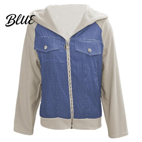 Spring Coat Fall Women Jacket Colorblock Zipper Closure Long Sleeves Hooded Autumn Winter Fake Chest Pocket Decor Lady Daily Wear