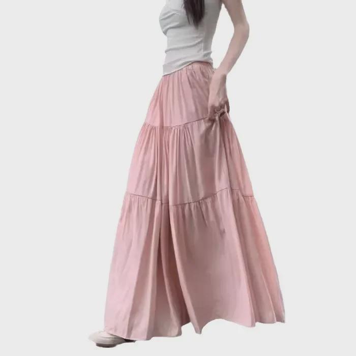Falda Paraguas Francesa de Cintura Alta 2024 para Mujer – Slim, Largo Medio, Diseño Drapeado para Primavera, Verano y Otoño.