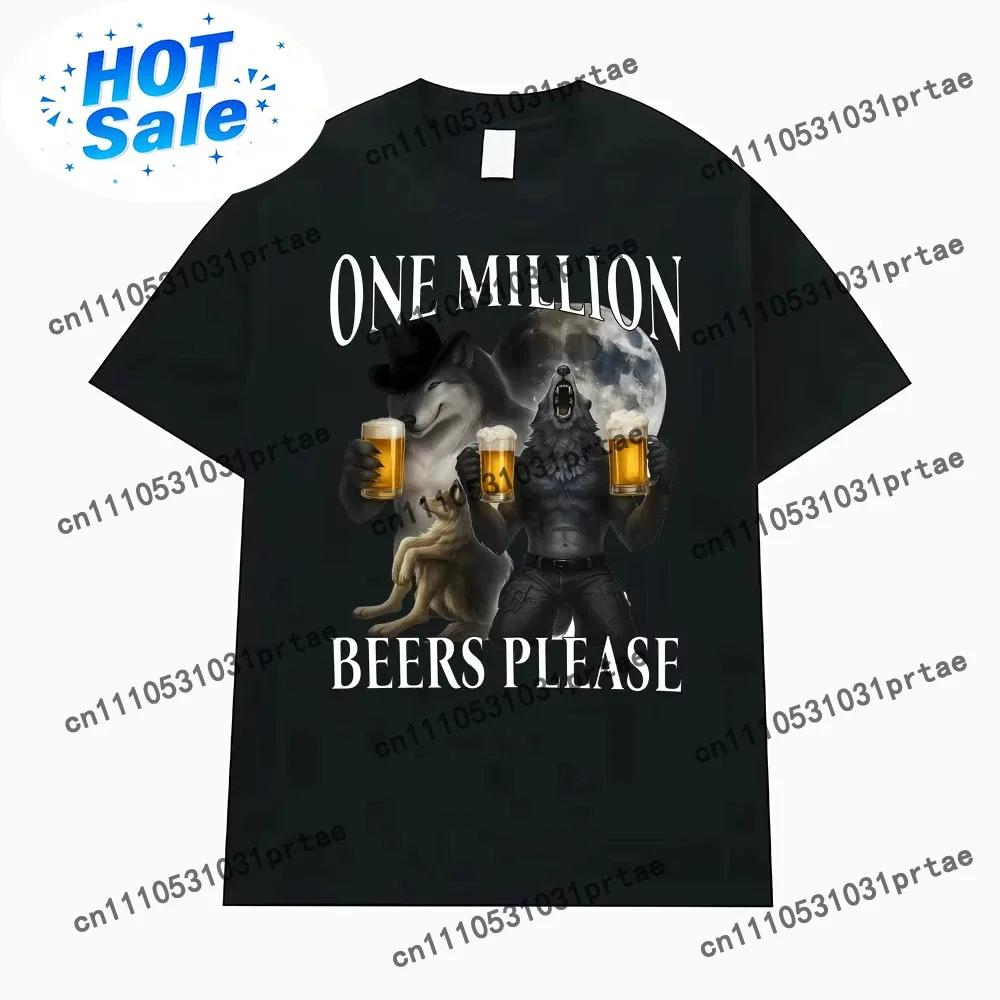 Gym One Milion Beers Wolf Meme Tshirts Cringe Werewolf Meme Edgy Dark Humor T Shirt Unisex Wounisex Fashion Casual Oversized Black