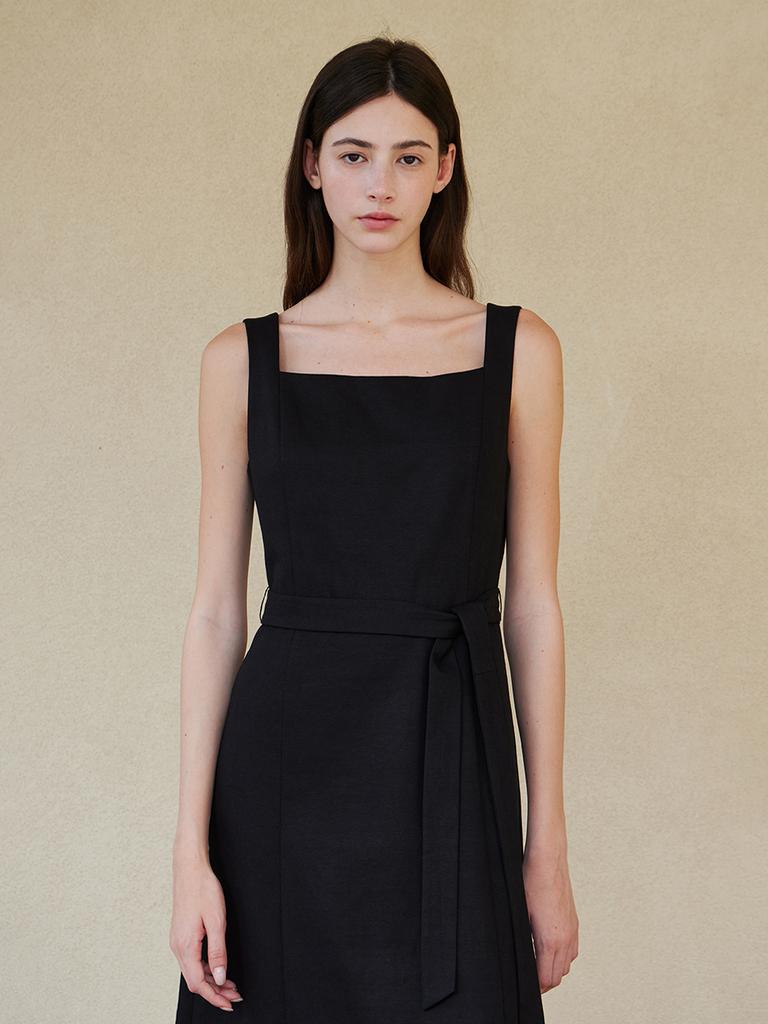 Step Around Square Neck Sleeveless Onepiece_Black
