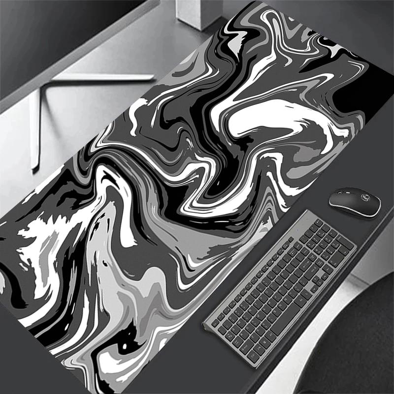 Strata Liquid Stains Black And White Mouse Pad 90x40 Topographic Big Mousepad Company Gamer Rug Deskmat Personalized Art Deskmat
