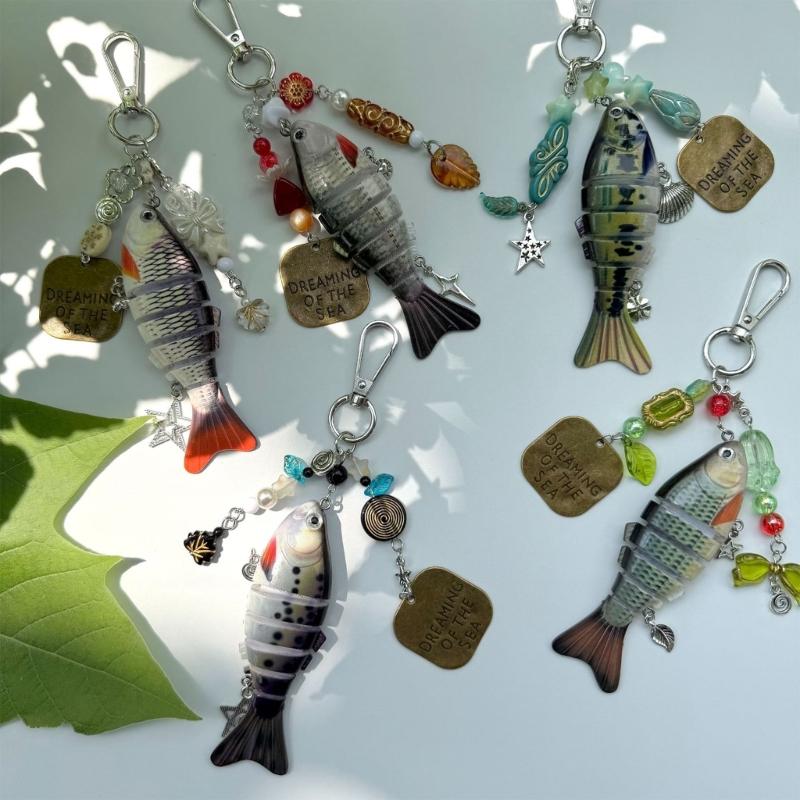 Innovative Fishing Baits Inspired Keychain with Dynamic Structure Sea Star and Beads Key Holder Everyday Accessory
