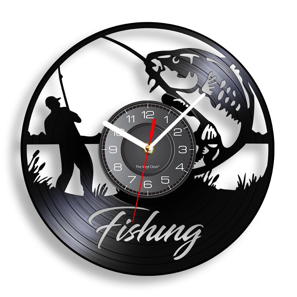 Gone Fishing Wall Art Sign Fish Rod Fisherman Wall Clock Interior Fishing Vinyl Record Wall Clock Handmade Gift For Fishermen