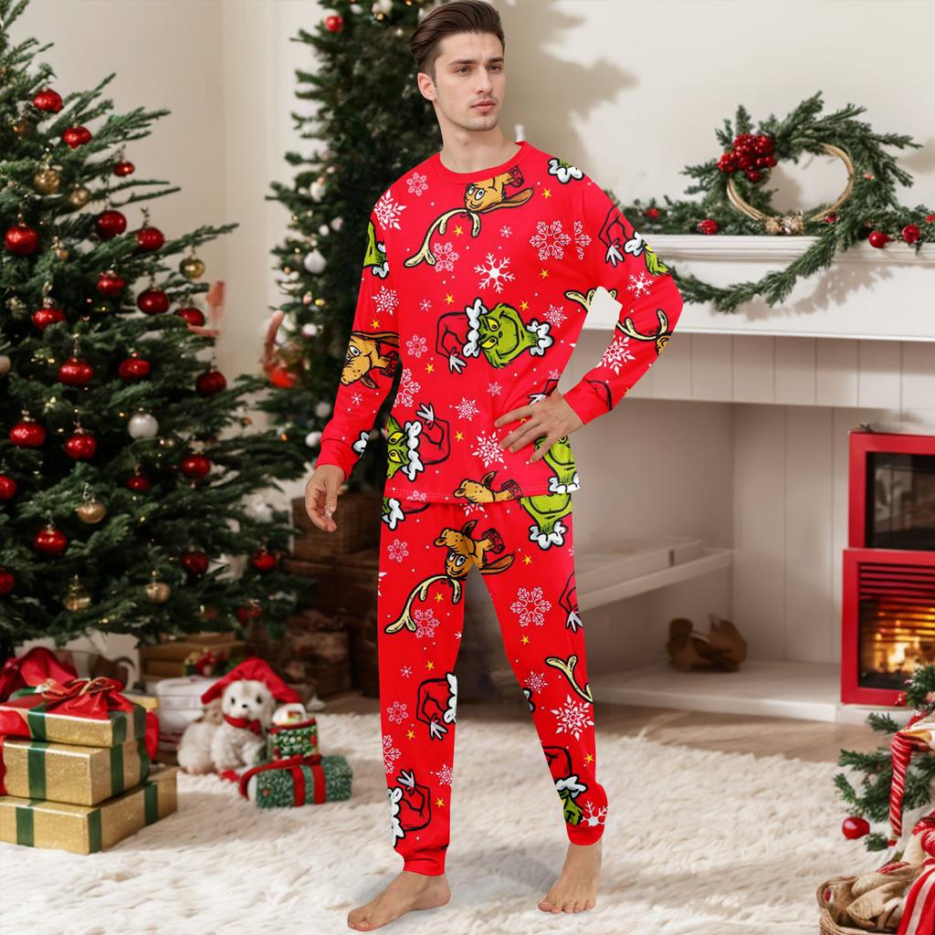 Christmas Print Cute Family Set Pajamas, Home Clothes, Family Set Long Sleeve Top Pants Set