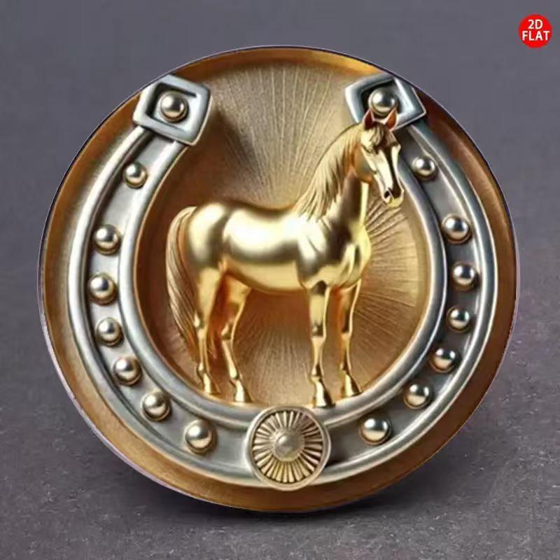 

Zodiac Gold Vintage Lucky Horse Head Horseshoe Brooch 2D Flat Animal Lapel Pins Gifts золотий