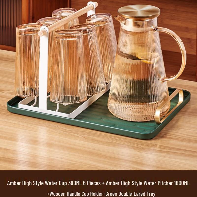 Shangqi Amber Glass Pitcher and Cup Set