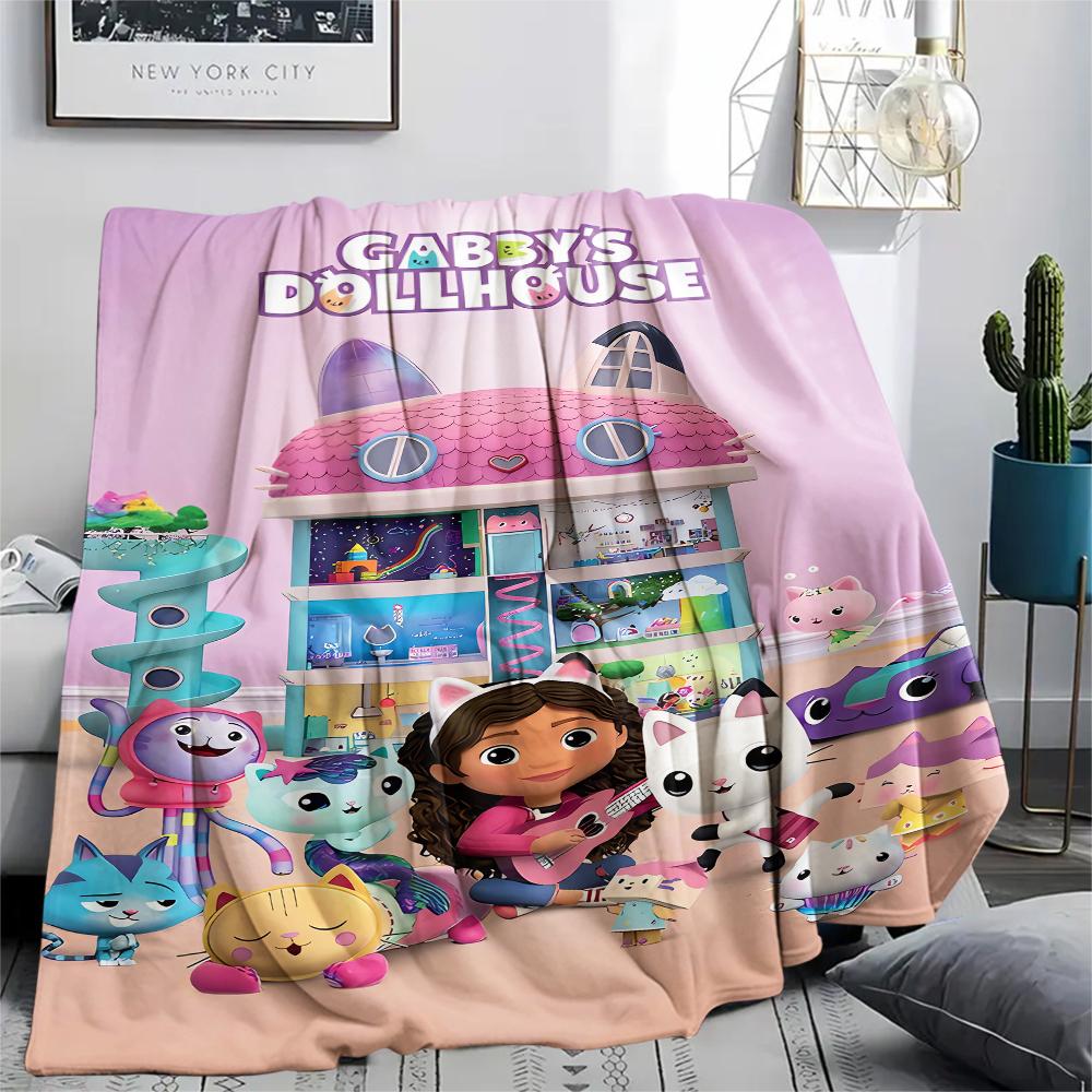 1Pc Gabby Dollhouse Print Flannel Blanket, High quality Comfortable for All Seasons, Home Decor, Warmth and Comfort, Perfect for Christmas Gifts