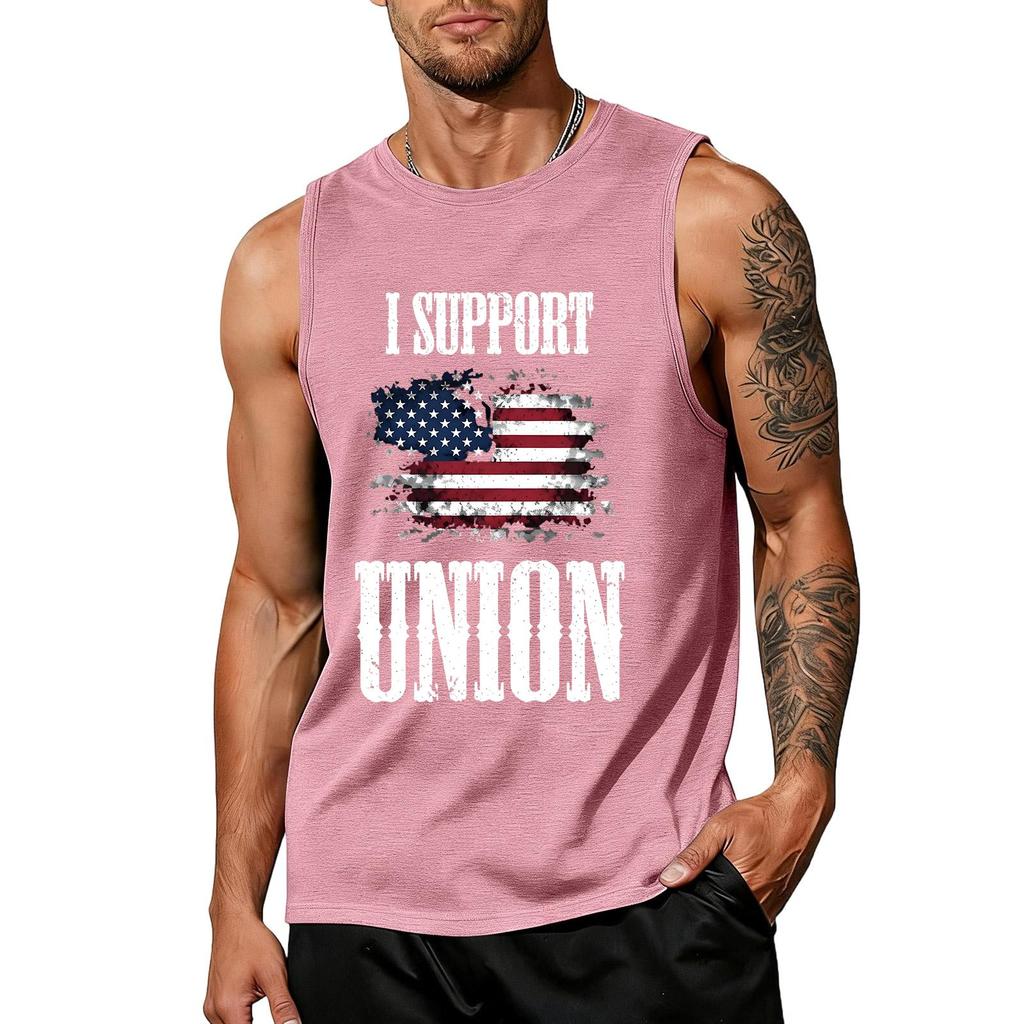 Men's Sleeveless Casual Tank Top Labor Day Graphic Shirt Support Union Printed Muscle Tee Comfortable Fit