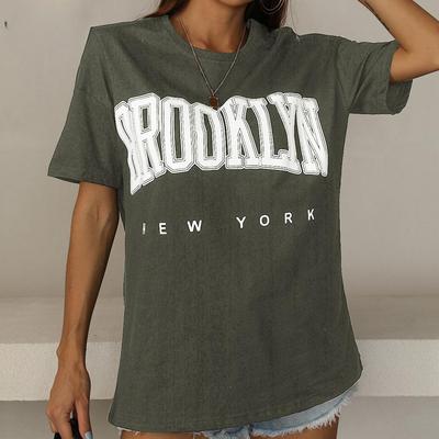 Damenmode Casual Letter Print Kurzarm O-Ausschnitt Lose T-Shirts und Tops