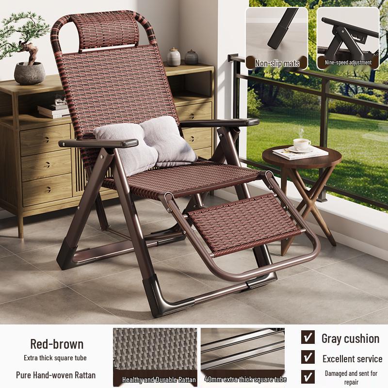 Dual-Use Folding Rattan Chair for Lounging and Napping - Perfect for Balcony and Home Leisure, with Comfortable Backrest for the Elderly.