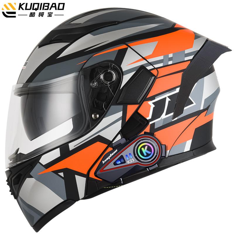 Kuqibao Dual Lens Open Face Helmet Motorcycle Bluetooth Helmet Dual Intercom Motorcycle Full Helmet Long Riding Range