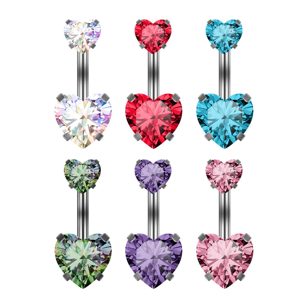 Stainless Steel Loving Heart Zircon Navel Stud Heart-Shaped Diamond Belly Ring Piercing Jewelry