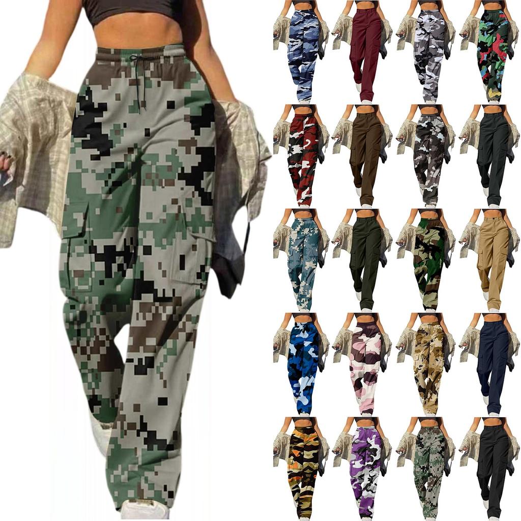 Womens Trendy Casual Streetwear Baggy Cargo Pants With Pockets Wide Leg Trousers Loose Overalls Long Pants
