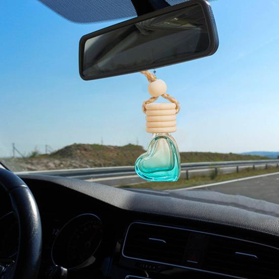 6ML Car Refillable Perfume Bottle Decoration Colorful Love Heart Shape Wood Lid Clear Glass Aromatherapy Essential Oil Empty Bottle Hanging Pendant