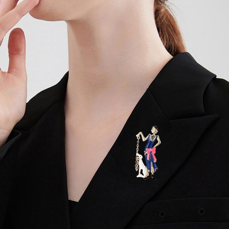 Fashionable Sophisticated Walking Girl Lapel Pin with Dripping Oil Designs Contrast Accessory for Party Supplies Costumes
