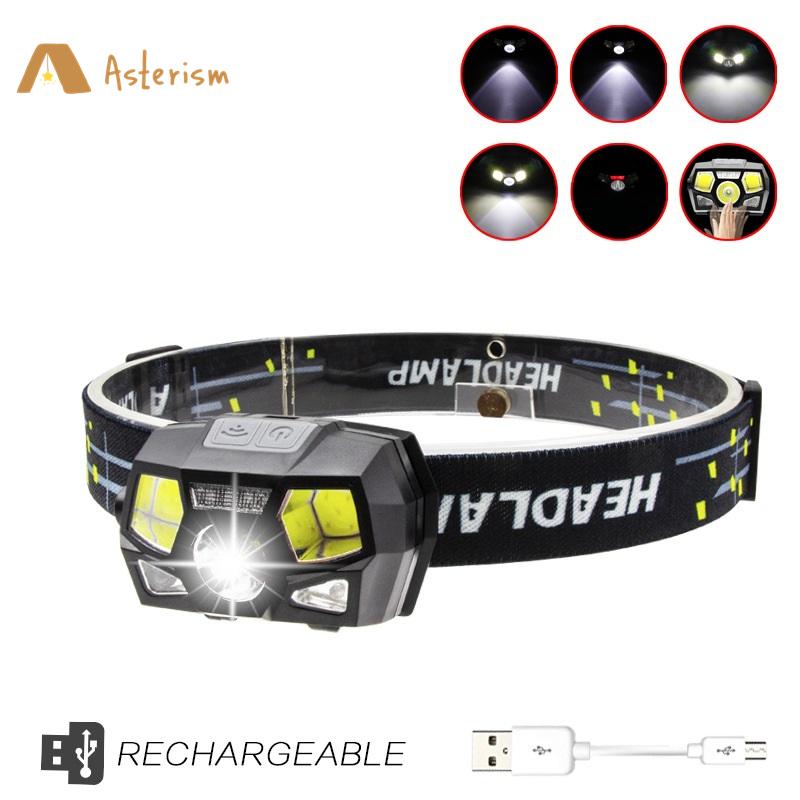 

USB Rechargeable Headlamp Flashlight 800 Lumens Bright LED Head Lamp Red Light Motion Sensor Head Light Fishing Hiking Running чёрный