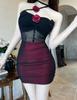 Mesh flower fishbone suspender dress female royal sister style sexy hip skirt hanging neck tube top skirt