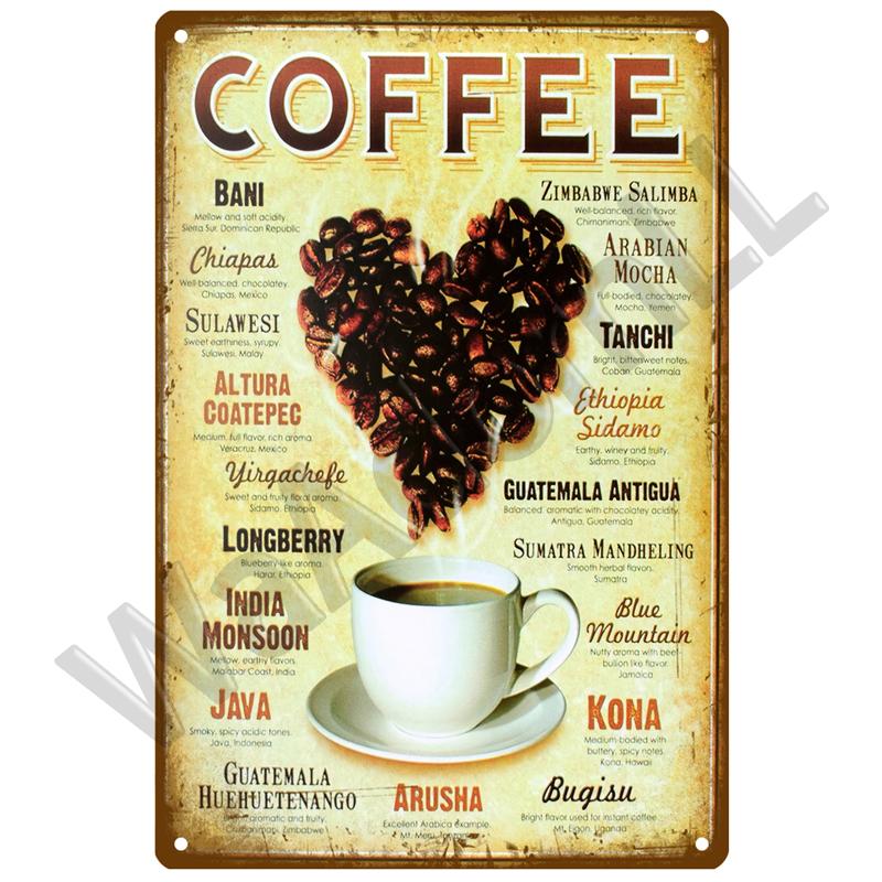 Letrero de Metal Decoración Retro Café Vintage Letrero de Lata Placa Placa de Metal Arte de Pared Pósters Para Cocina Bar Cafetería Habitación Pintura de Hierro Retro