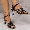 Fashion Women's High Heels Summer New 2025 Round Toe Open Toe Cross Slim Strap One Buckle Strap Non-slip Stiletto Sandals