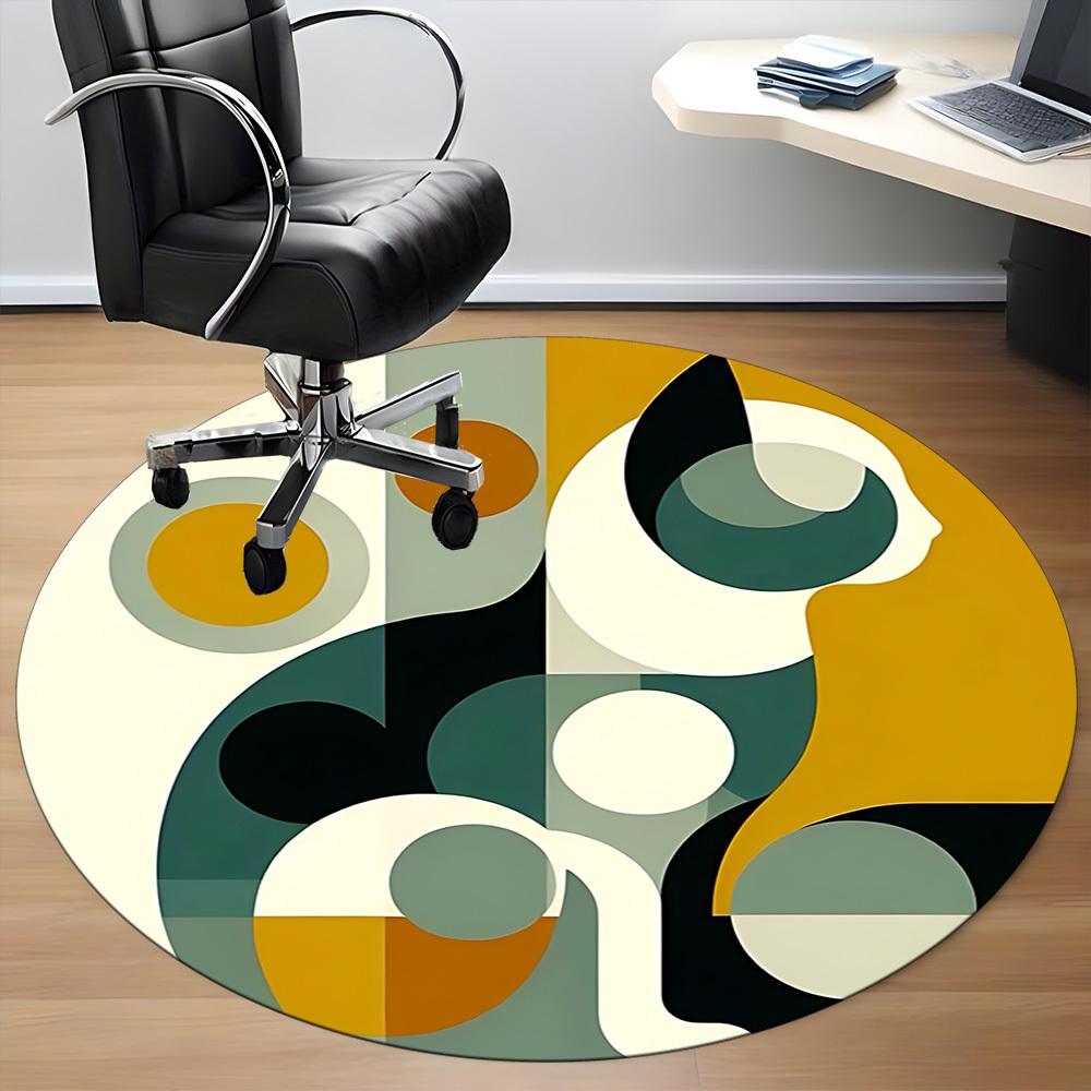1pc Abstract Shapes Office Round Area Rug, Indoor Mat Suitable For Office, Under Office Chairs Bedroom Living Room Home Decor, Room Deco