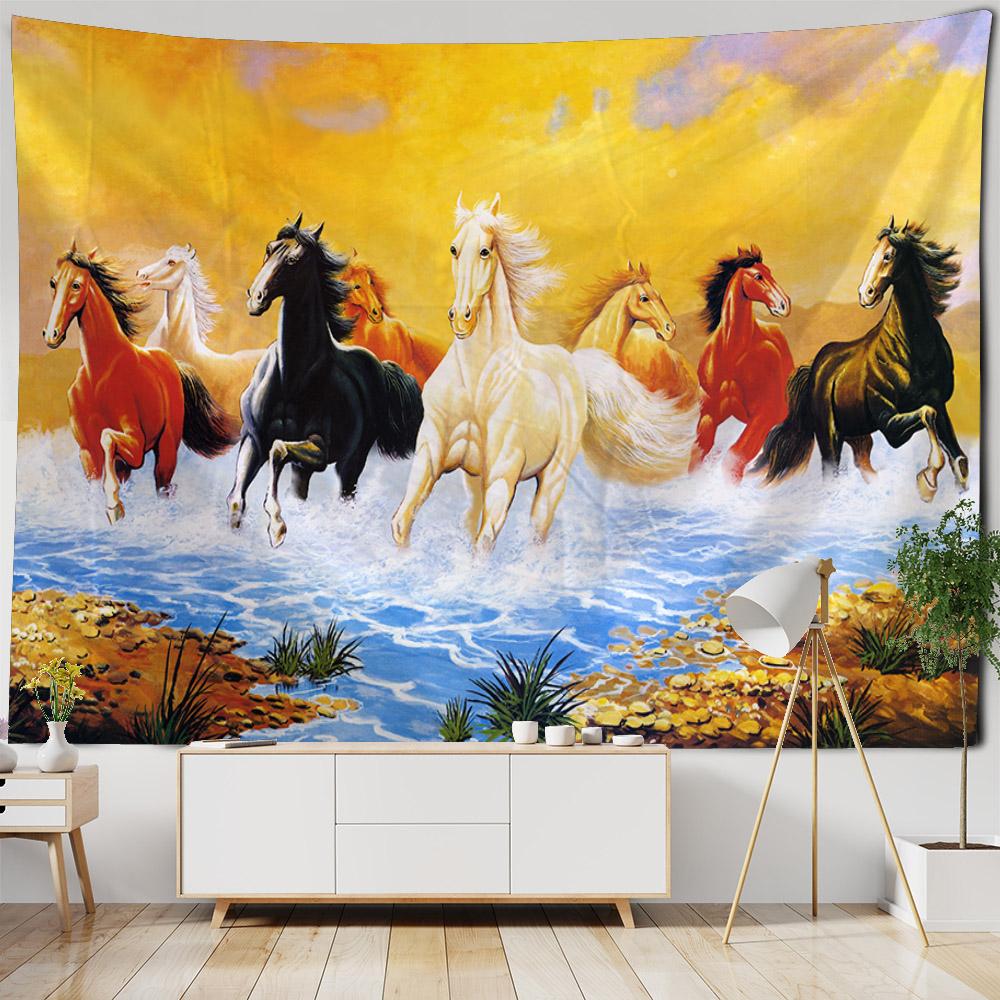 Animal Oil Painting Tapestry Hippie Retro Horse Art Decoration Background Home Blanket Living Room Bedroom Fabric Wall Hanging