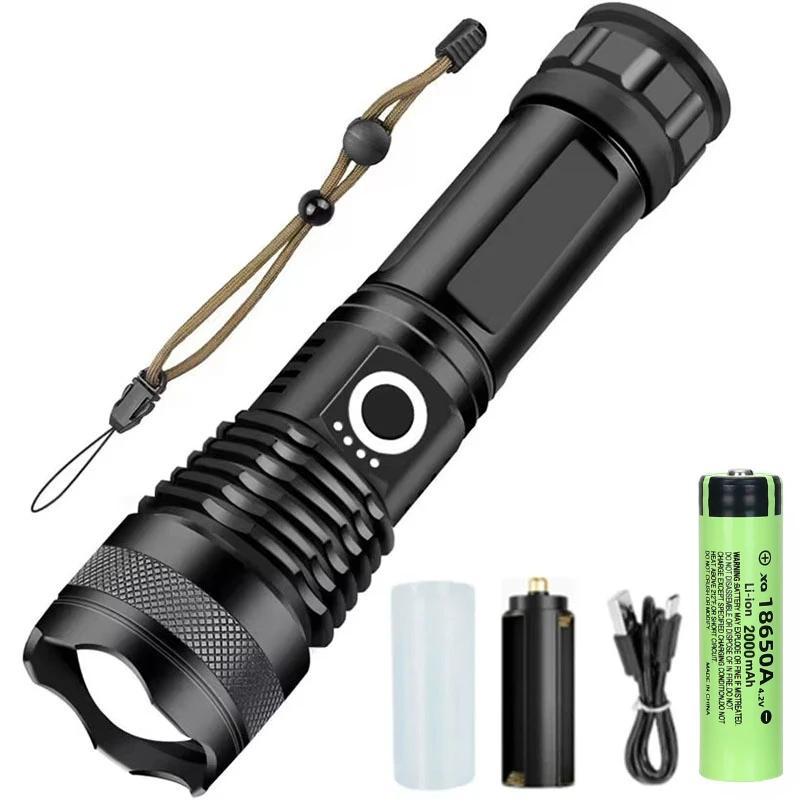 High Power XHP 100 LED Flashlight Rechargeable Torch Zoomable Super Bright Hand Lantern for Camping Outdoor Emergency Flashlight