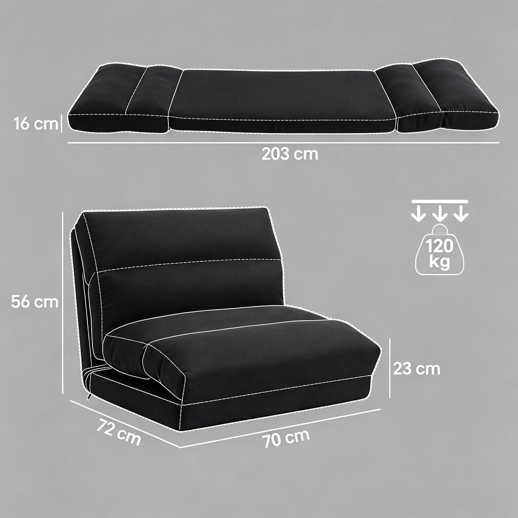 Adjustable Floor Lazy Chair 70x72x56cm, Convertible To a Lounge Sofa with 90 Degrees–180 Degrees Tilt Function, Made of Soft Fabric