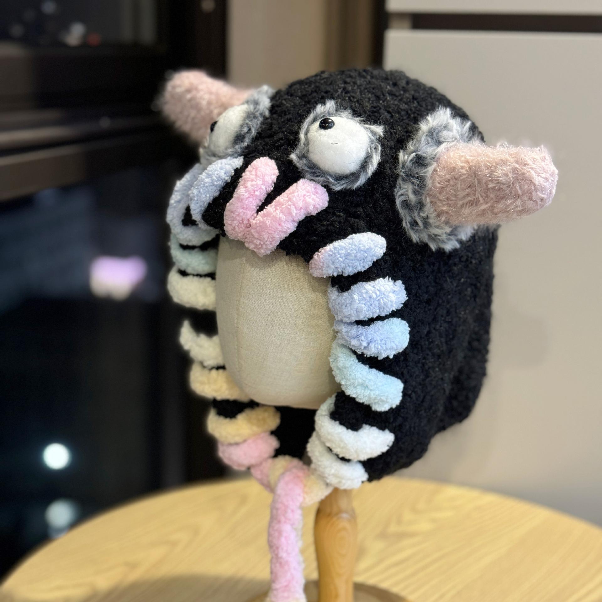 

Милая плюшевая вязаная шапка-монстрик для женщин на осень и зиму, утолщенная, теплая, универсальная шапка для защиты ушей для велоспорта one size